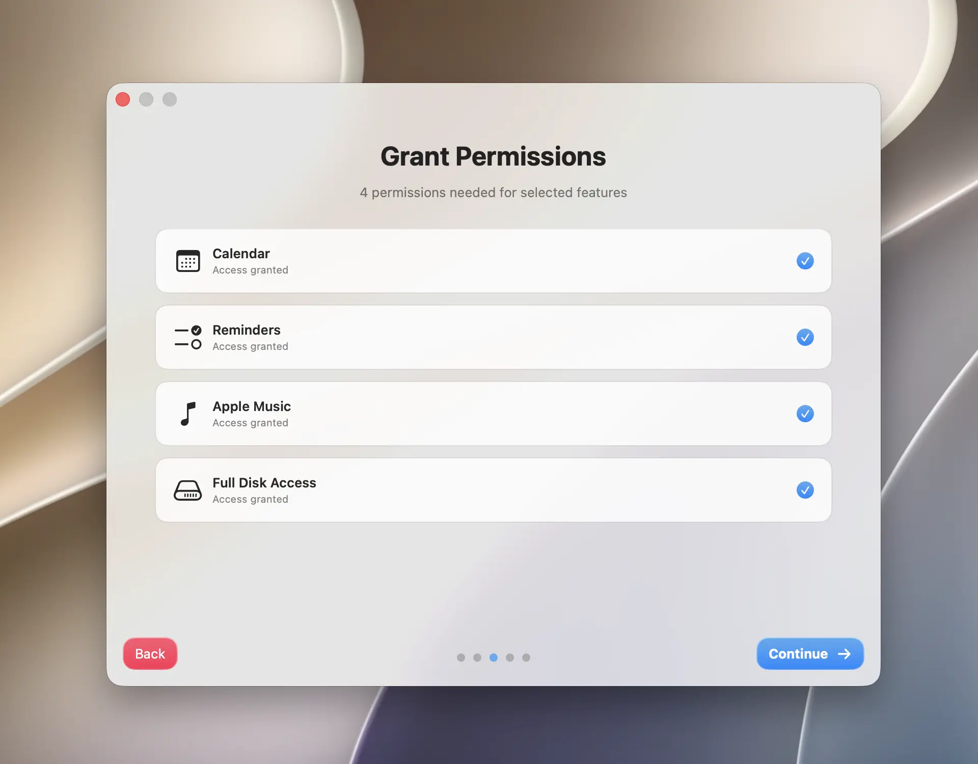 Orchard onboarding Grant Permissions step