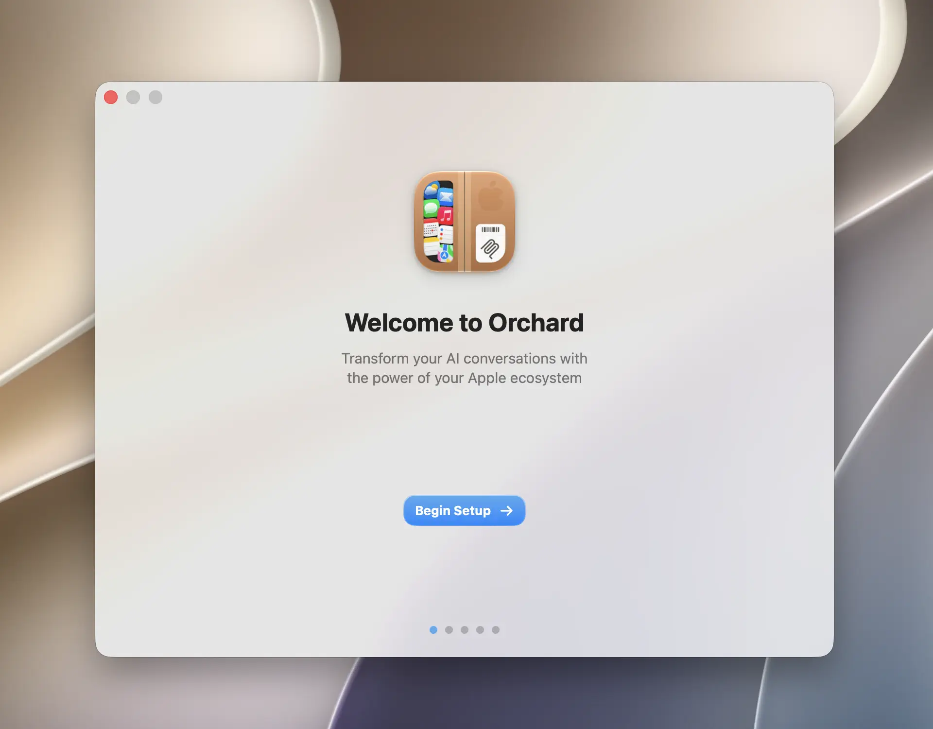 Orchard's Welcome window opening automatically on first launch